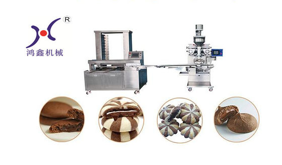 Cookies do chocolate do tela táctil do delta que formam a máquina com enchimentos dobro
